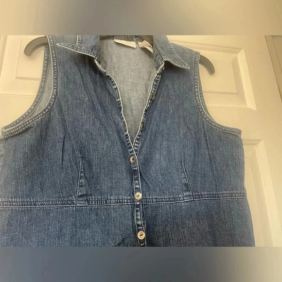 Liz Claiborne Woman’s Denim Sleeveless Dress Size 14 Vintage Collared V Neck - Picture 3 of 5